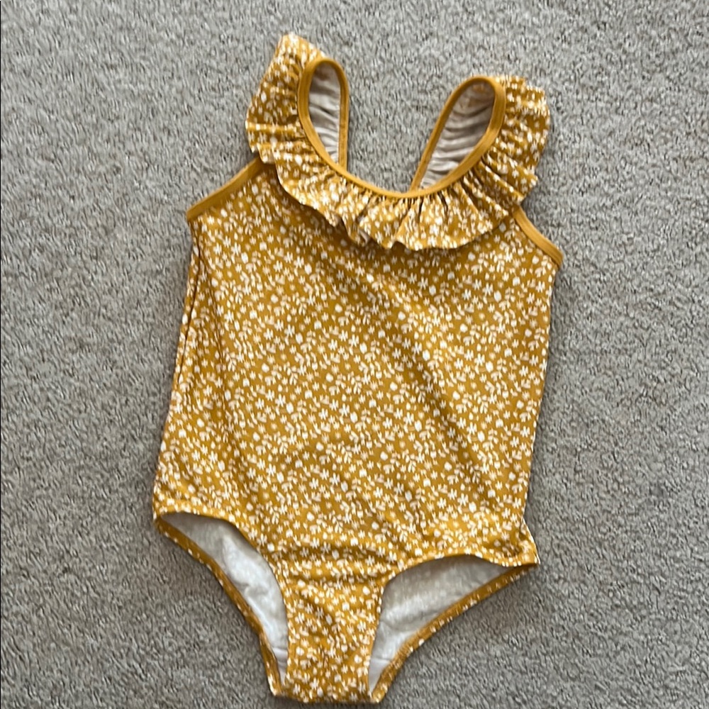 H&M Mustard Floral Swimsuit girls 3-4T